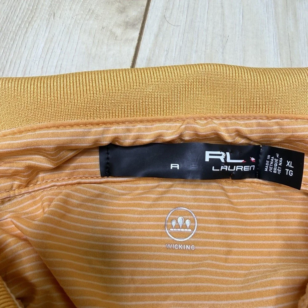 RLX Ralph Lauren Mens Striped Polo Golf Shirt Orange Size XL Moisture Wicking